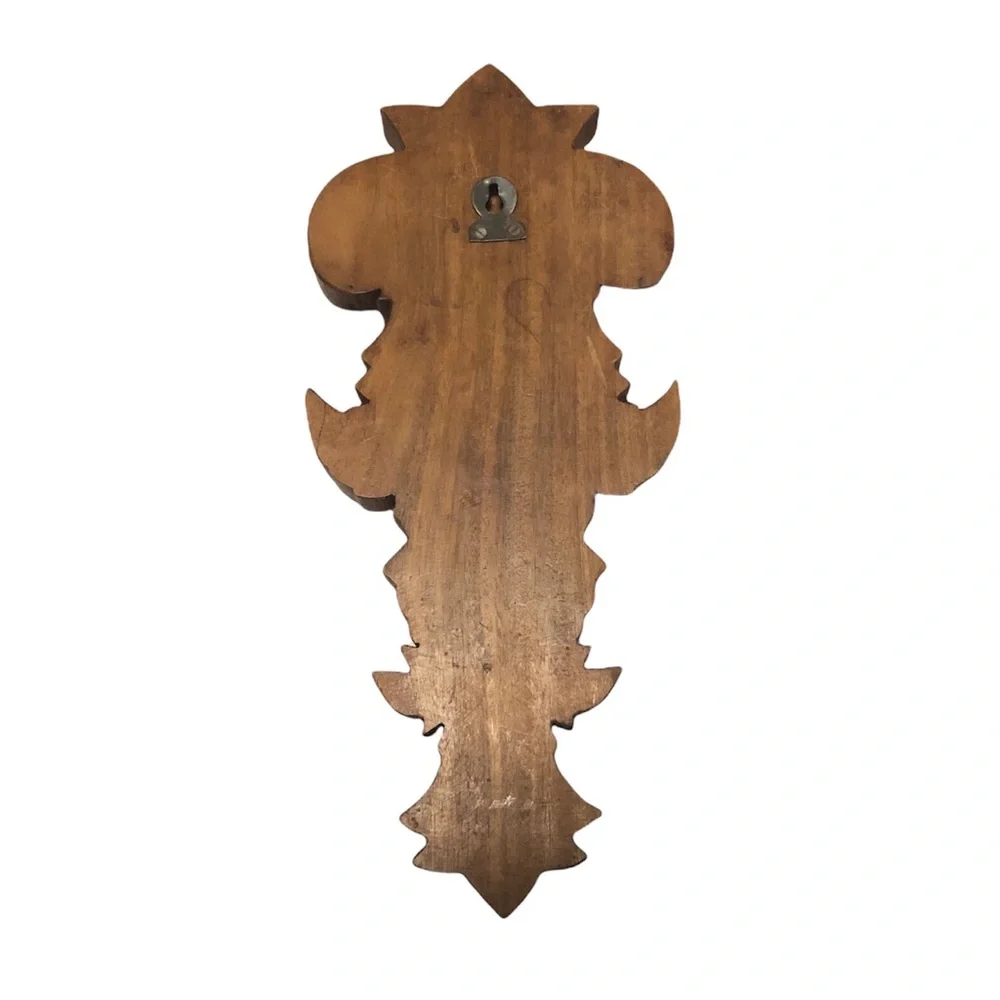 Vintage Rustic Solid Hand Carved Wood Wall Hanging With Hook 14.75”X6.5”